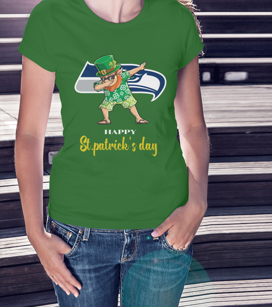 Seattle Seahawks Happy St. Patrick's Day Dabbing Leprechaun T-Shirt