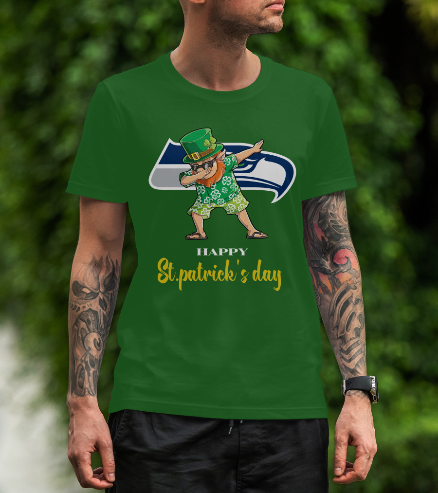 Seattle Seahawks Happy St. Patrick's Day Dabbing Leprechaun T-Shirt