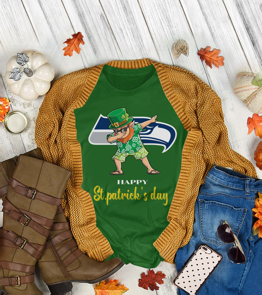 Seattle Seahawks Happy St. Patrick's Day Dabbing Leprechaun T-Shirt