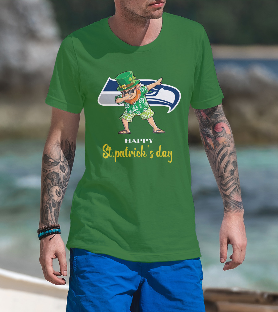 Seattle Seahawks Happy St. Patrick's Day Dabbing Leprechaun T-Shirt