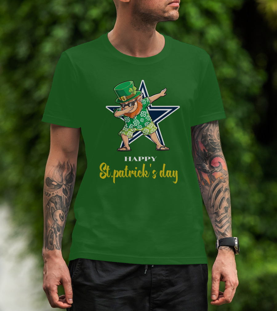 Happy St. Patrick's Day Dallas Cowboys Leprechaun Dabbing T-Shirt