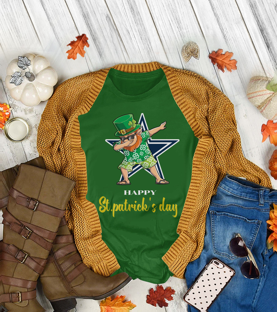 Happy St. Patrick's Day Dallas Cowboys Leprechaun Dabbing T-Shirt