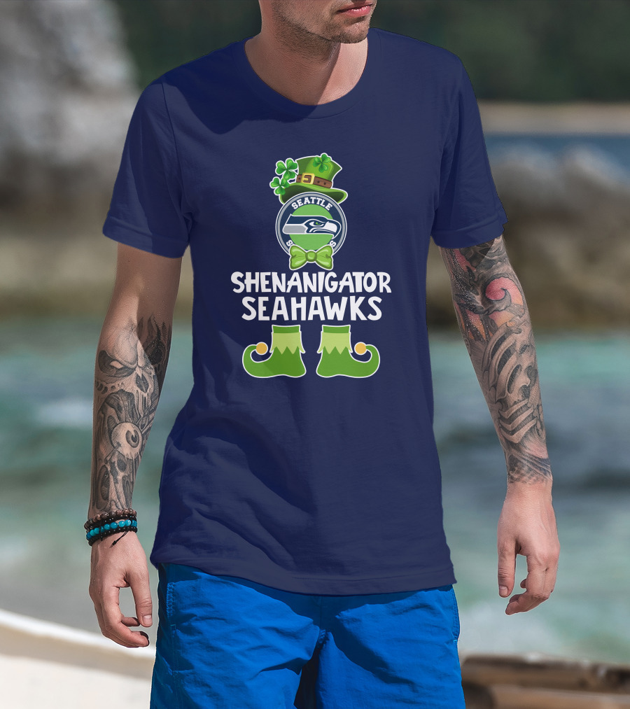Shenanigator Leprechaun St. Patrick's Day Seattle Seahawks T-Shirt