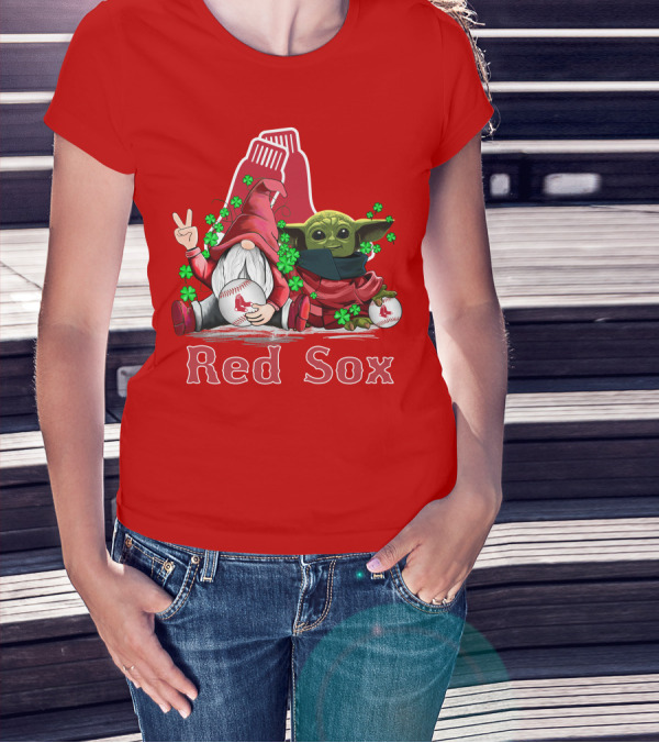 Leprechauns Gnomes Baby Yoda Red Sox Boston Baseball T-Shirt