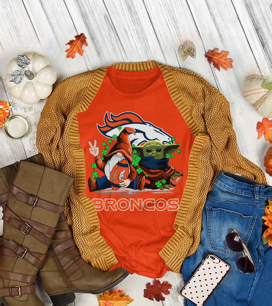 Broncos Leprechaun Gnome Baby Yoda Hugging Football Fan T-Shirt