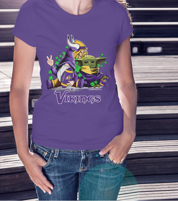 Leprechauns Gnomes Baby Yoda Hug Vikings Football Team T-Shirt
