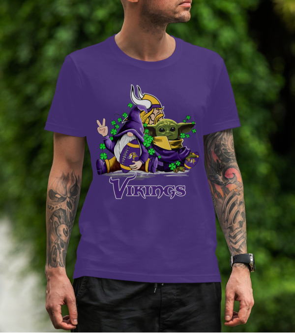 Leprechauns Gnomes Baby Yoda Hug Vikings Football Team T-Shirt