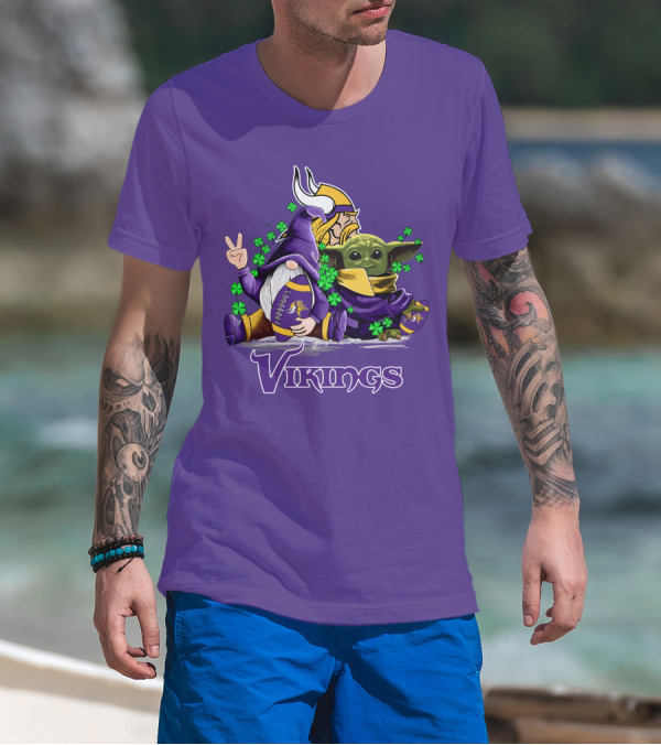 Leprechauns Gnomes Baby Yoda Hug Vikings Football Team T-Shirt