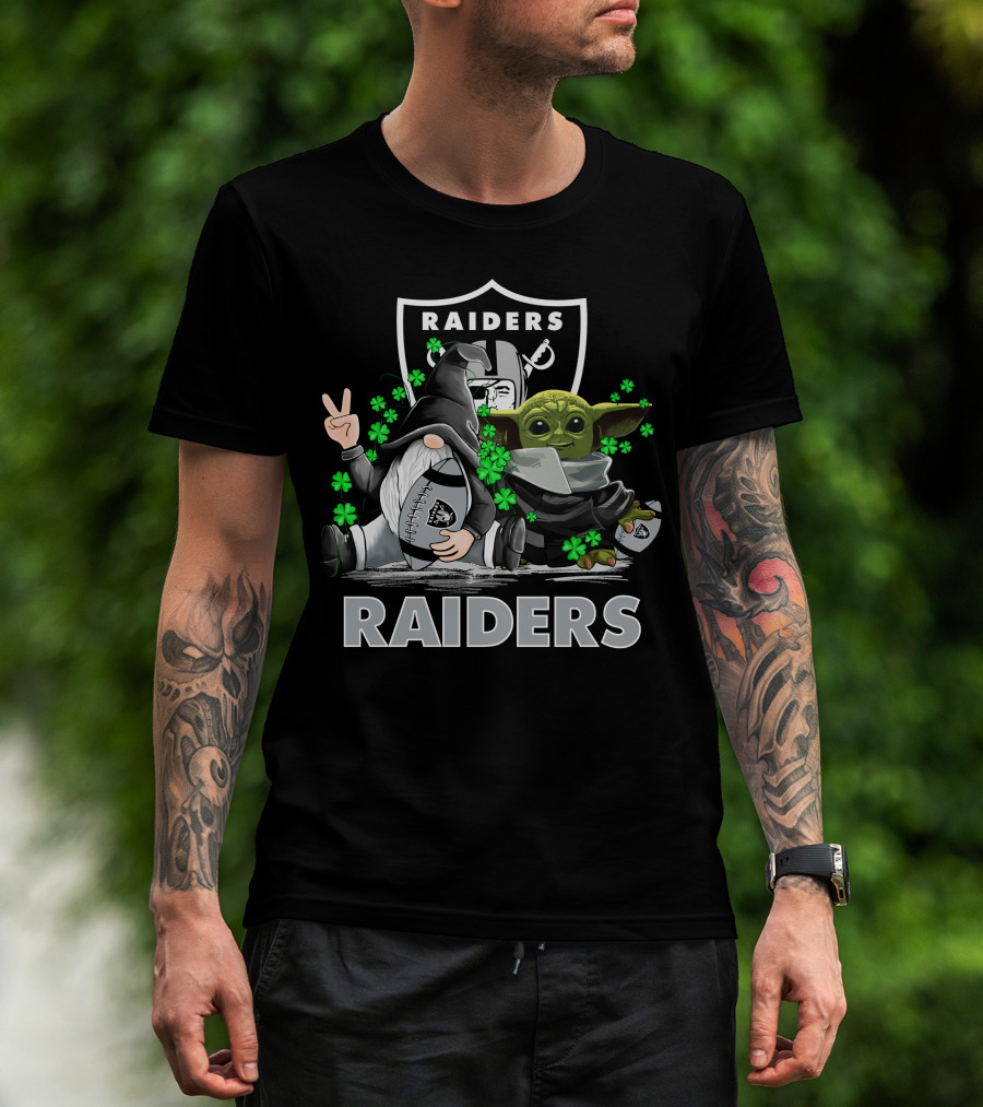 Leprechauns Gnomes Baby Yoda Hug Raiders Football Peace Shamrocks T-Shirt