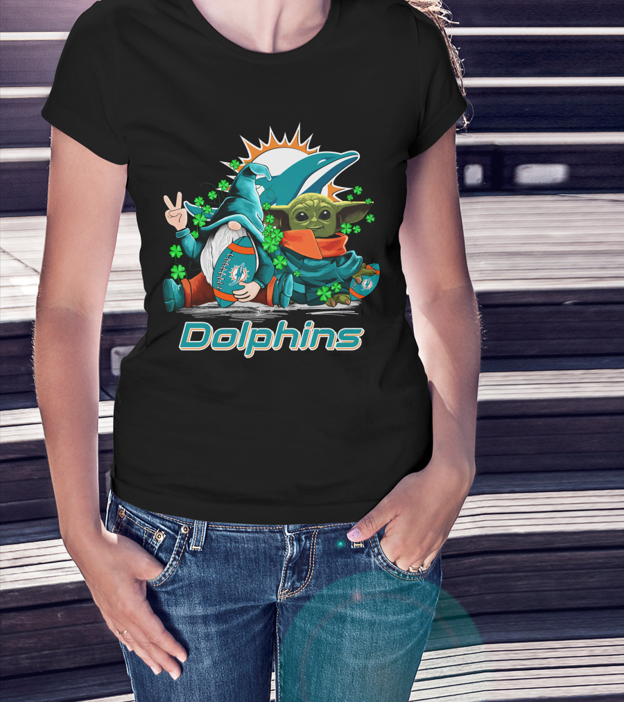 Miami Dolphins Leprechauns Gnomes Baby Yoda Hug T-Shirt