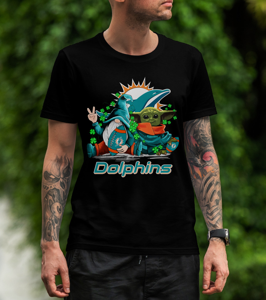 Miami Dolphins Leprechauns Gnomes Baby Yoda Hug T-Shirt