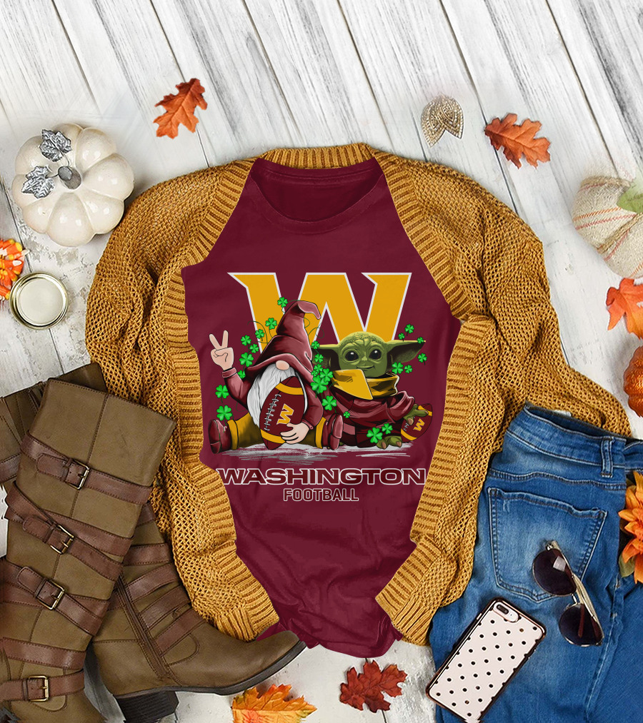 Leprechauns Gnomes Baby Yoda Hug Washington Football Team W Football T-Shirt