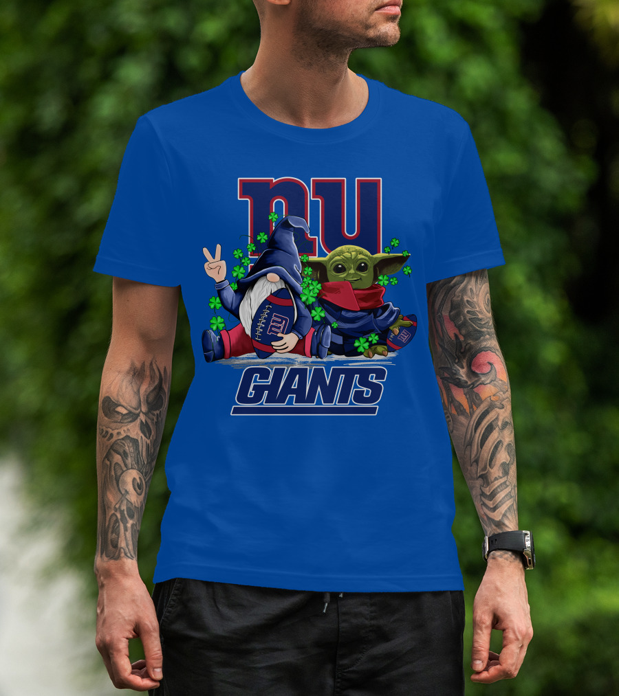New York Giants Leprechauns Gnomes Baby Yoda Football Clover T-Shirt
