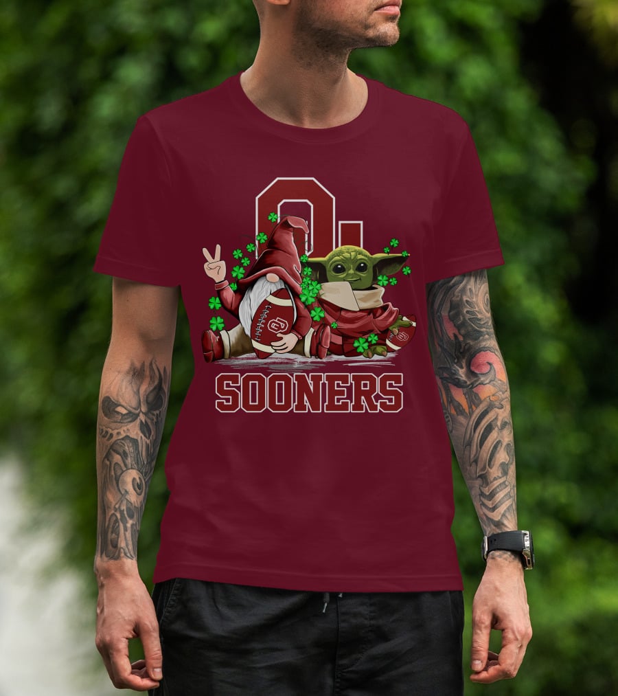 Oklahoma Sooners Leprechauns Gnomes Baby Yoda Football T-Shirt