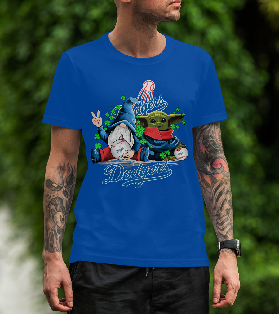 Dodgers Gnomes And Baby Yoda With Baseball And Shamrocks T-Shirt