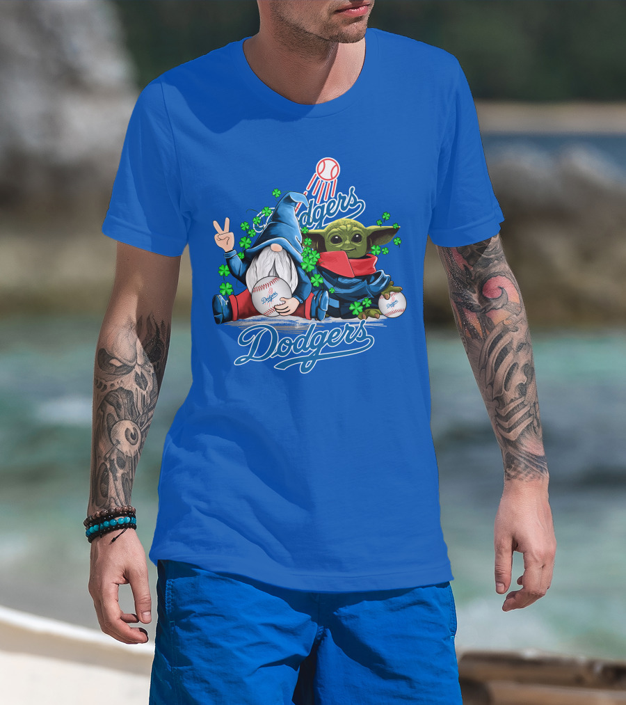Dodgers Gnomes And Baby Yoda With Baseball And Shamrocks T-Shirt