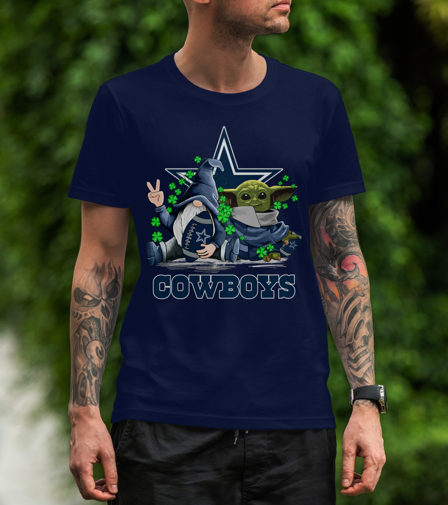 Leprechauns Gnomes Baby Yoda Hug Cowboys Star Clover Football T-Shirt