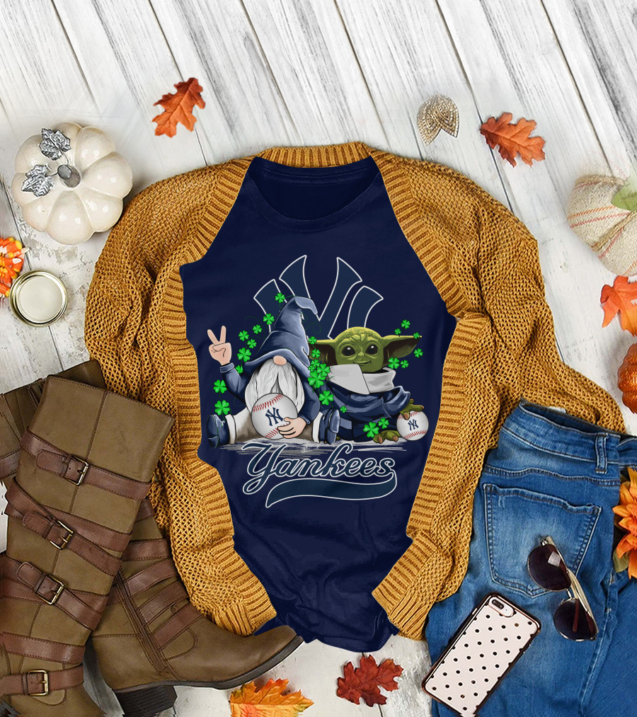 Leprechaun Gnome Baby Yoda Yankees Logo Baseball Fan T-Shirt