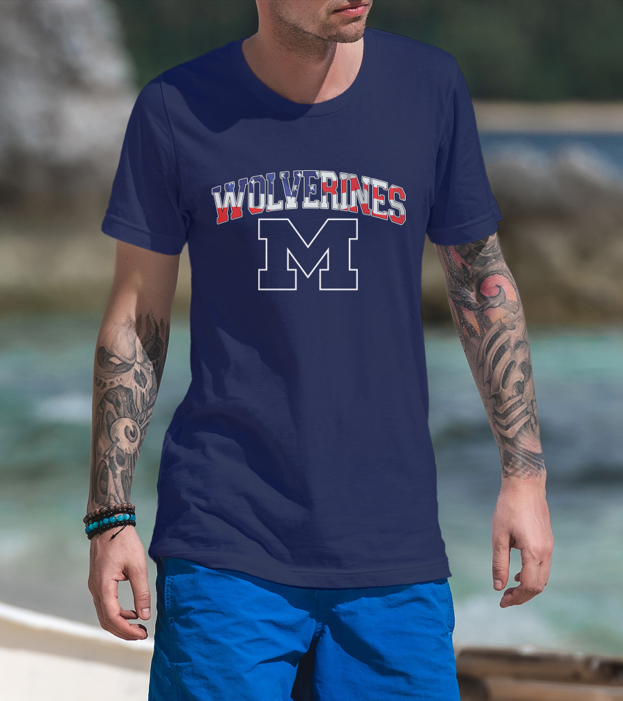 Michigan Wolverines American Flag M T-Shirt