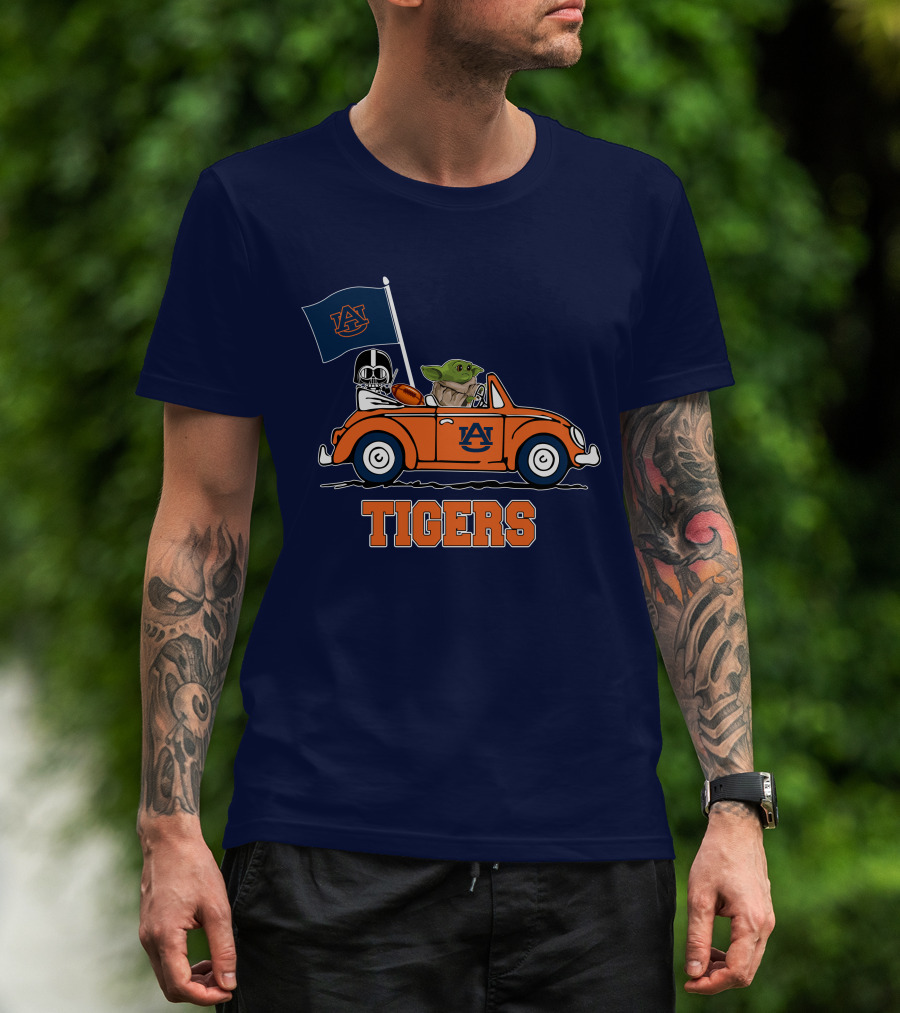Auburn Tigers Darth Vader Baby Yoda Driving Car Star Wars T-Shirt