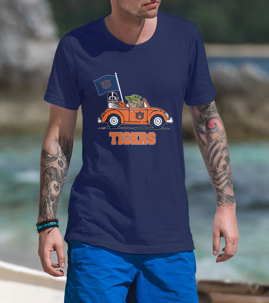 Auburn Tigers Darth Vader Baby Yoda Driving Car Star Wars T-Shirt