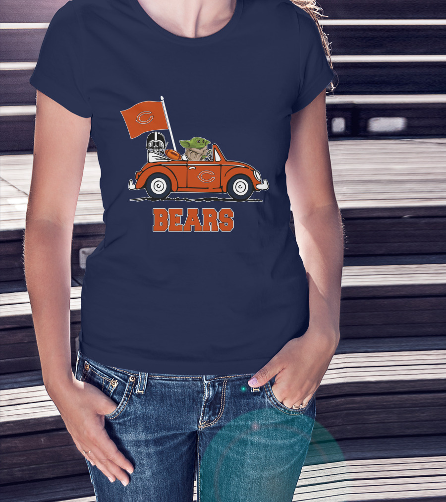 Chicago Bears Darth Vader Baby Yoda Car Driving Star Wars Football T-Shirt