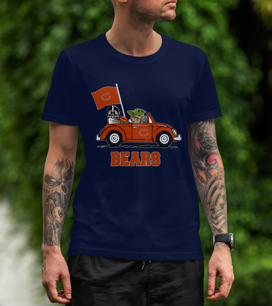 Chicago Bears Darth Vader Baby Yoda Car Driving Star Wars Football T-Shirt