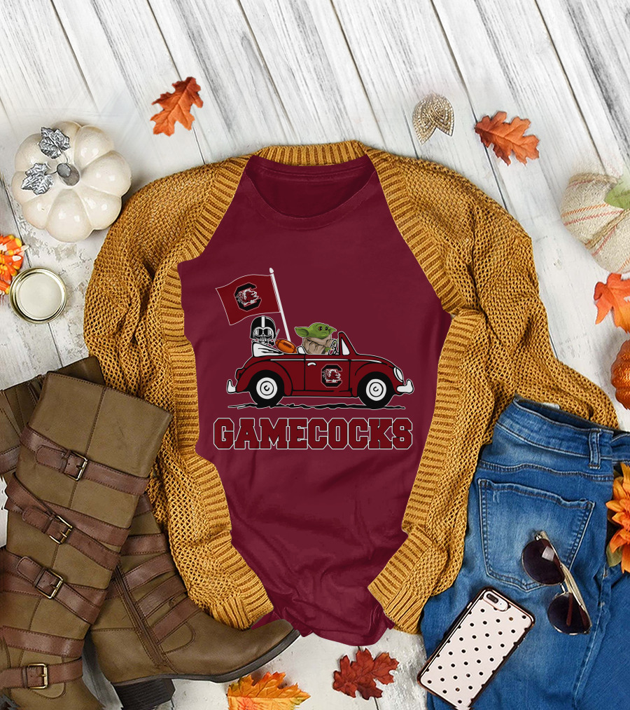 Gamecocks Baby Yoda Darth Vader Driving Football Star Wars T-Shirt