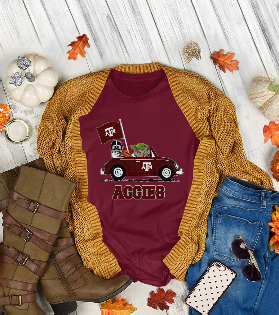 Aggies Star Wars Inspired Driving Scene with Football and Flag T-Shirt