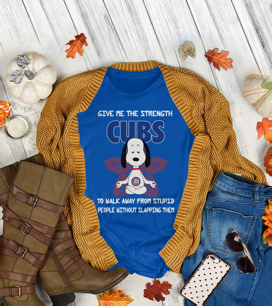 Give Me The Strength Chicago Cubs Snoopy Yoga Walk Away From Stupid People Without Slapping Them T-Shirt