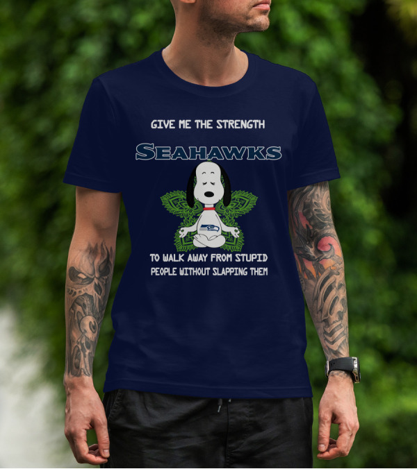 Seahawks Snoopy Yoga Give Me The Strength To Walk Away From Stupid People Without Slapping Them T-Shirt