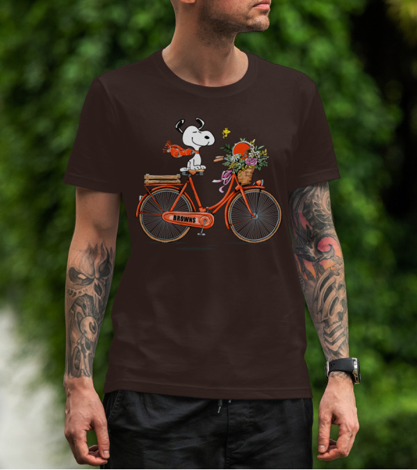 Cleveland Browns Snoopy Woodstock Flower Bicycle T-Shirt