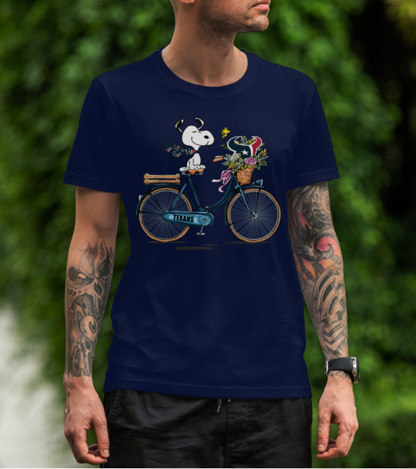 Texans Snoopy Bike Ride With Houston Logo And Flowers T-Shirt
