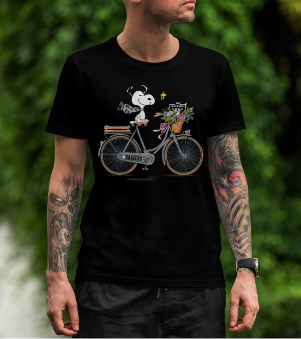 Las Vegas Raiders Snoopy Bicycle Adventure With Woodstock And Flowers T-Shirt