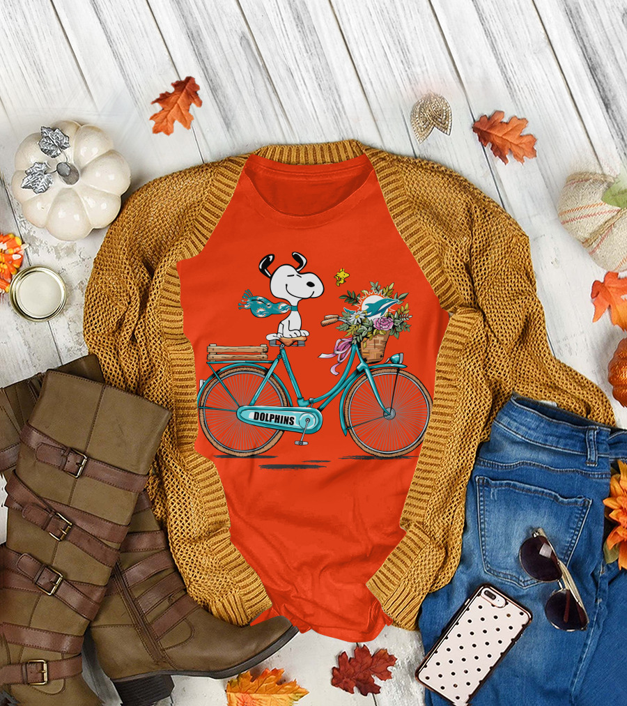 Miami Dolphins Snoopy Bicycle Adventure T-Shirt