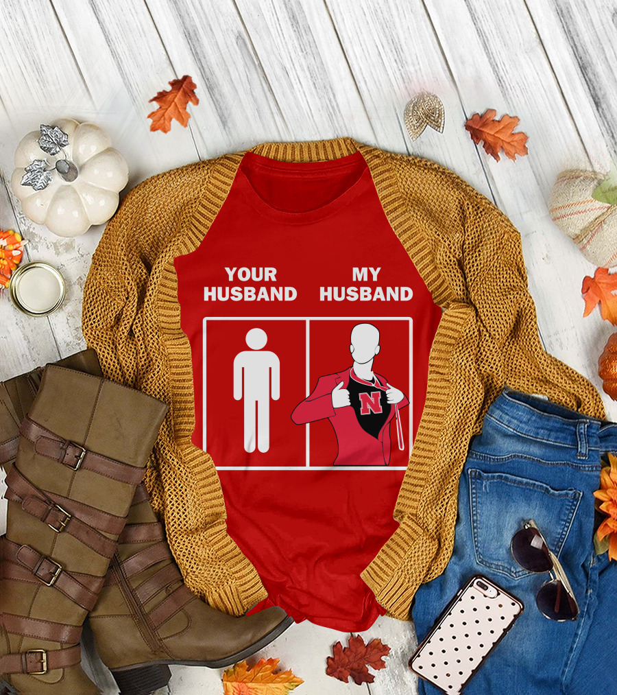 Nebraska Cornhuskers Your Husband My Husband Red Suit Open N T-Shirt