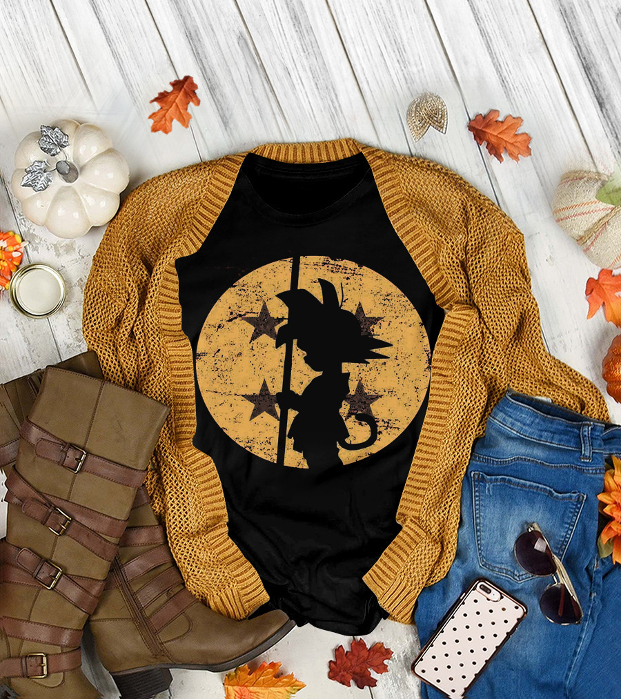 Songoku Dragonball Silhouette with Stars Circle T-Shirt