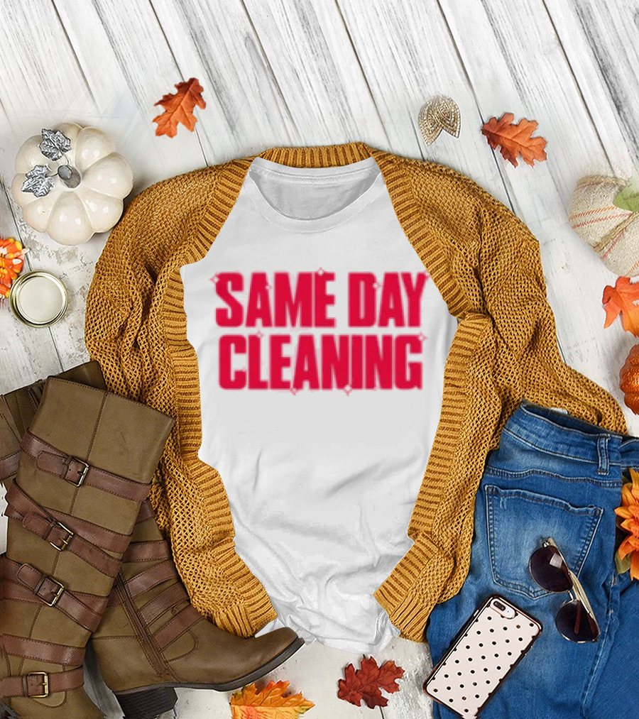 Sammy Virji Same Day Cleaning Bold Red Text T-Shirt