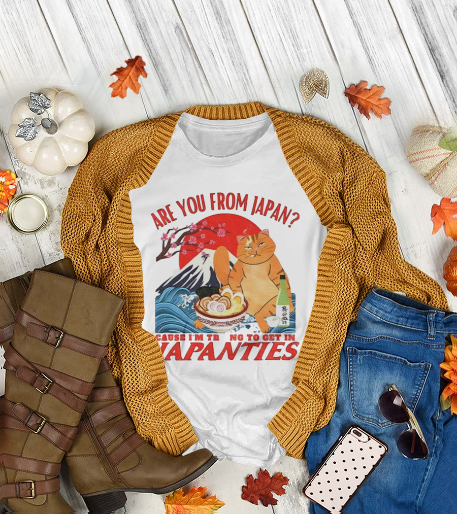 Are You From Japan Funny Cat Japanties Sushi Mt. Fuji Background T-Shirt