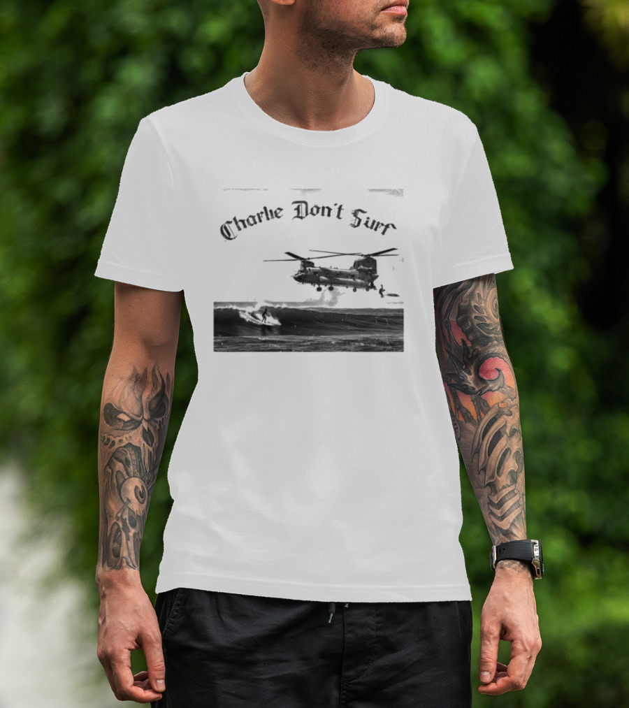 Charlie Don’t Surf Military Helicopter Waves T-Shirt