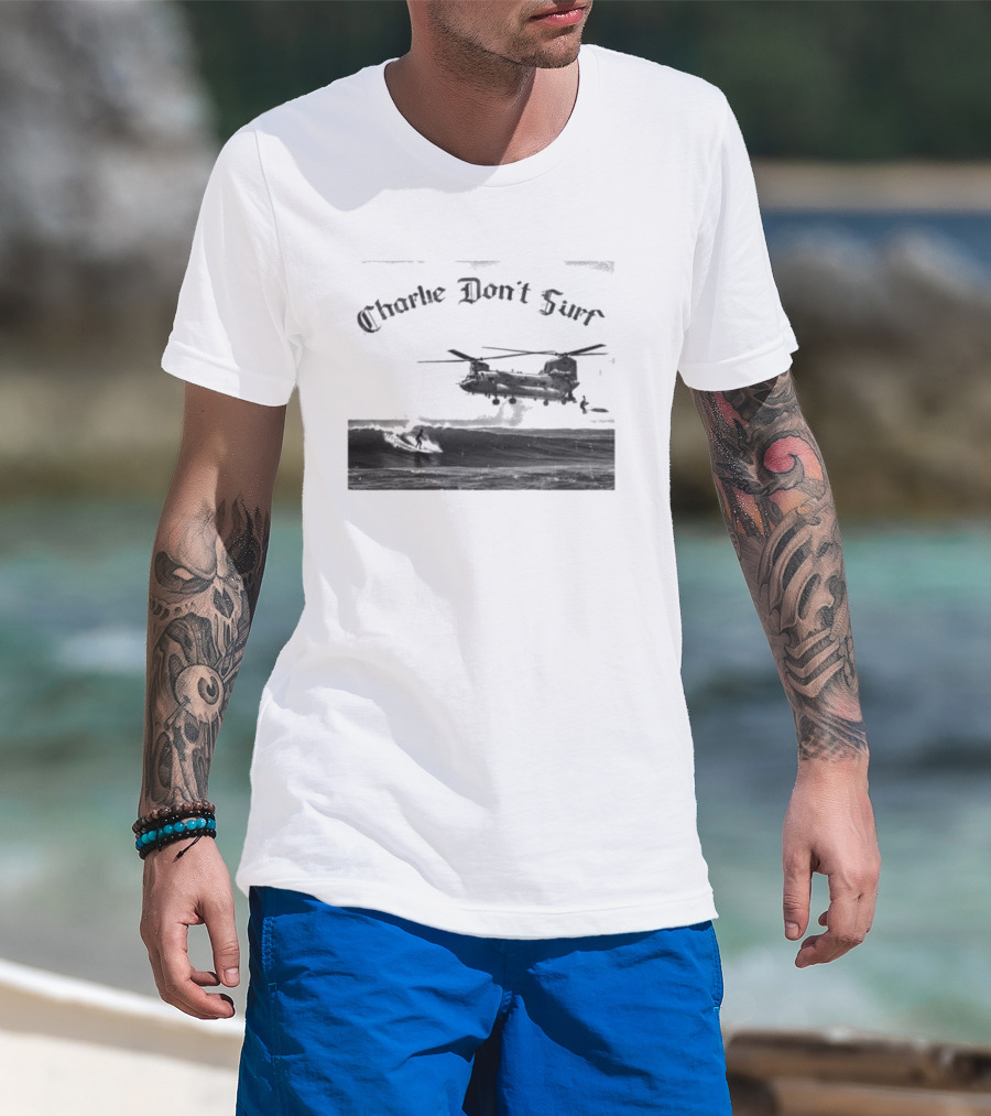 Charlie Don’t Surf Military Helicopter Waves T-Shirt