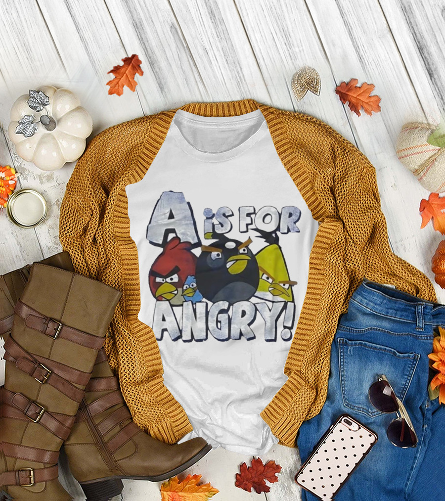 A is for Angry Birds Characters Text Design T-Shirt