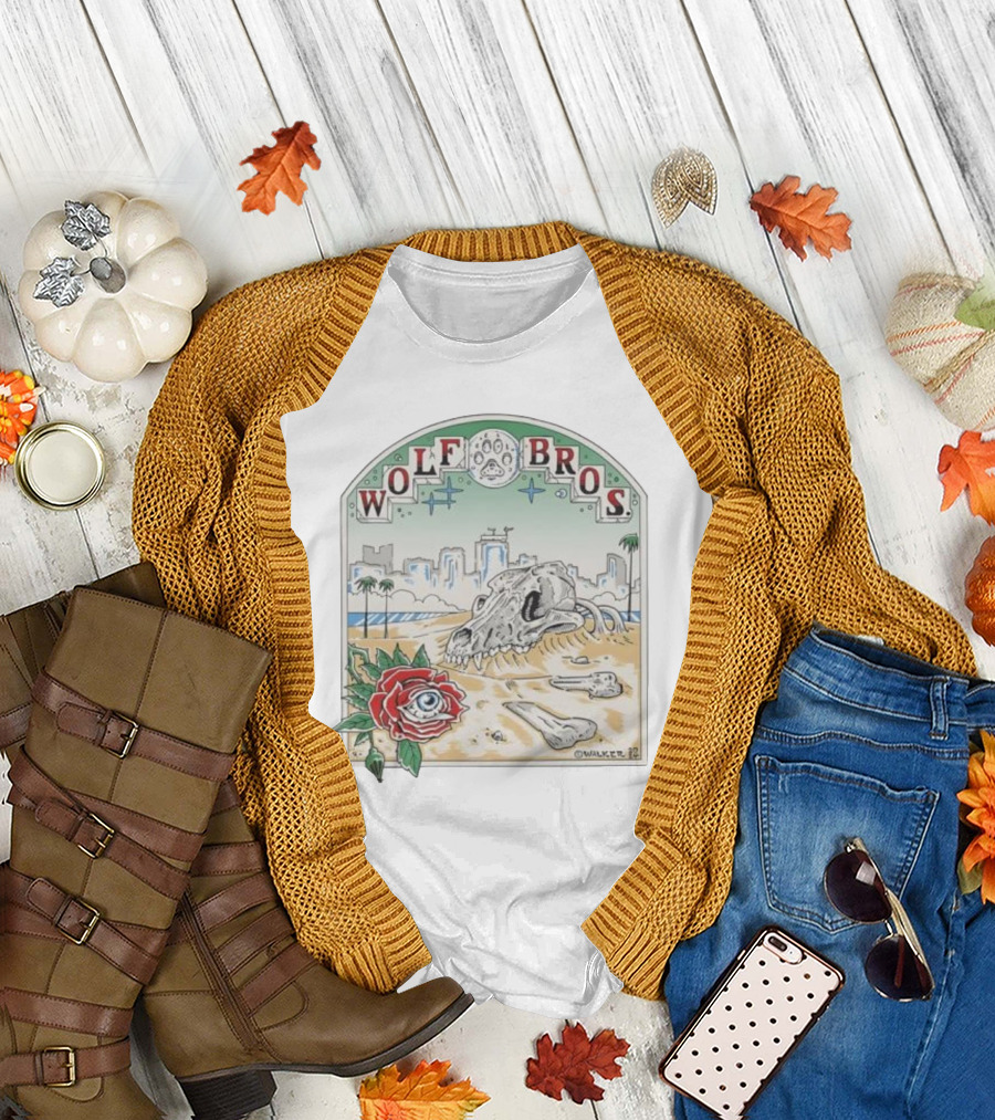 Wolf Bros Skull and Rose Beach Scene Ft Lauderdale Florida T-Shirt