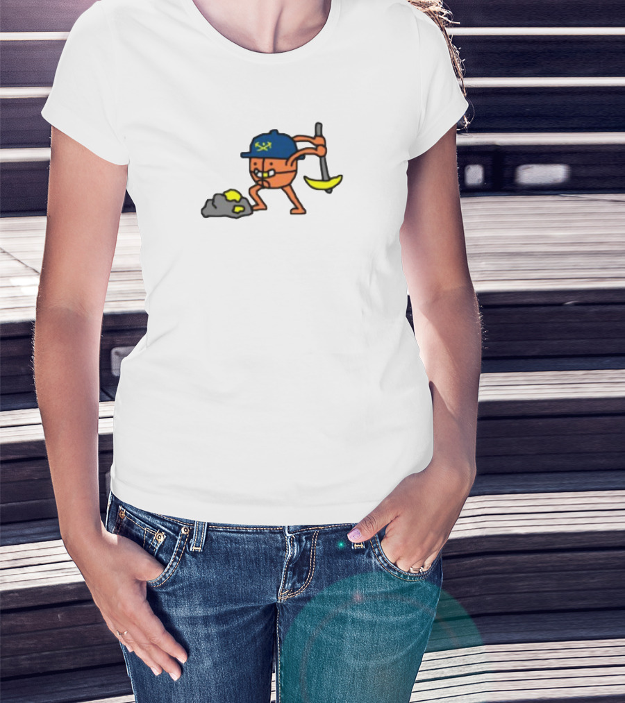 Miner Character With Pickaxe Discovering Gold Nuggets T-Shirt