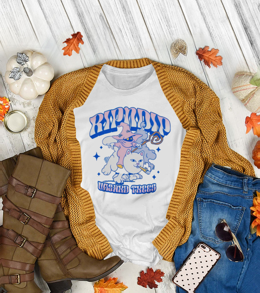 Ripndip Wizard Trees Smoking Cat Riding Clouds T-Shirt