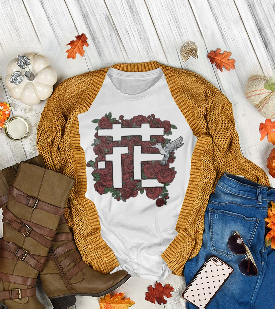 Johnny Stimson Flower Bird Roses and Hummingbird Pattern T-Shirt