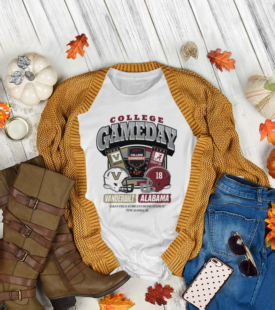 College GameDay Vanderbilt Commodores vs Alabama Crimson Tide Saban Field Bryant Denny Stadium Tuscaloosa 2025 T-Shirt