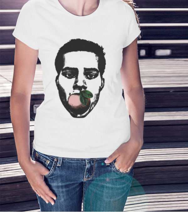 ``` Nick Wilkins Orange Face With Red Apple And Leaves ``` T-Shirt