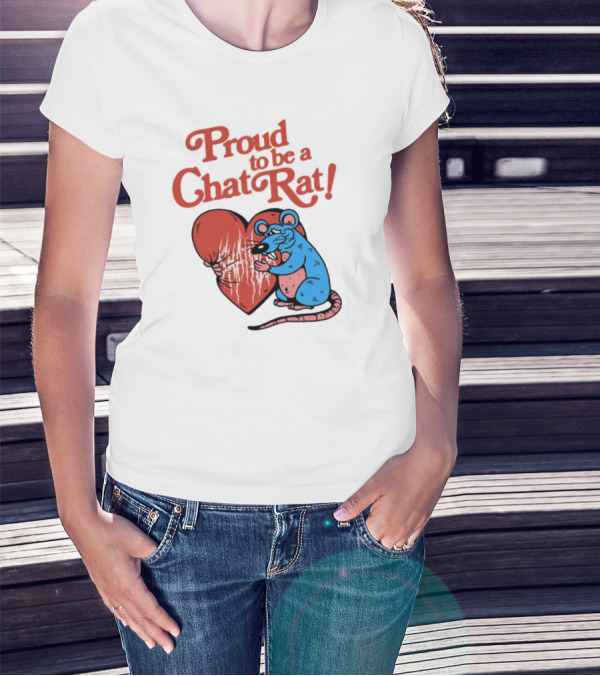 Proud To Be A Chat Rat Heart Hugging Cartoon Blue Rat T-Shirt