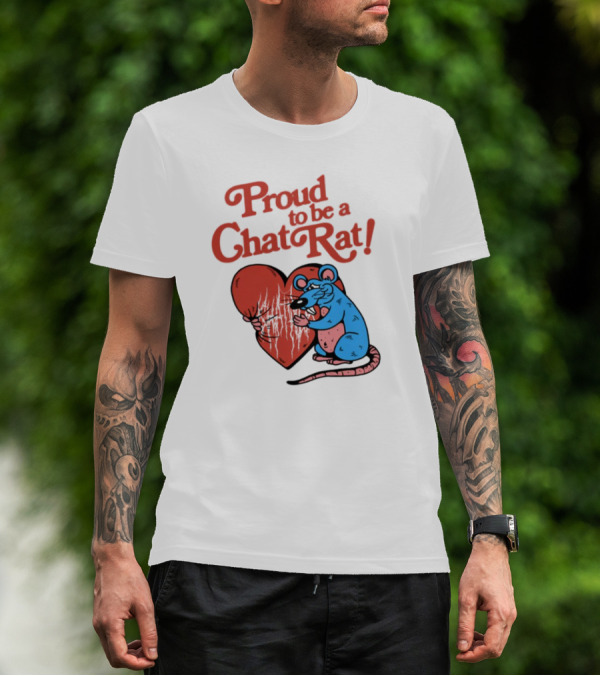 Proud To Be A Chat Rat Heart Hugging Cartoon Blue Rat T-Shirt